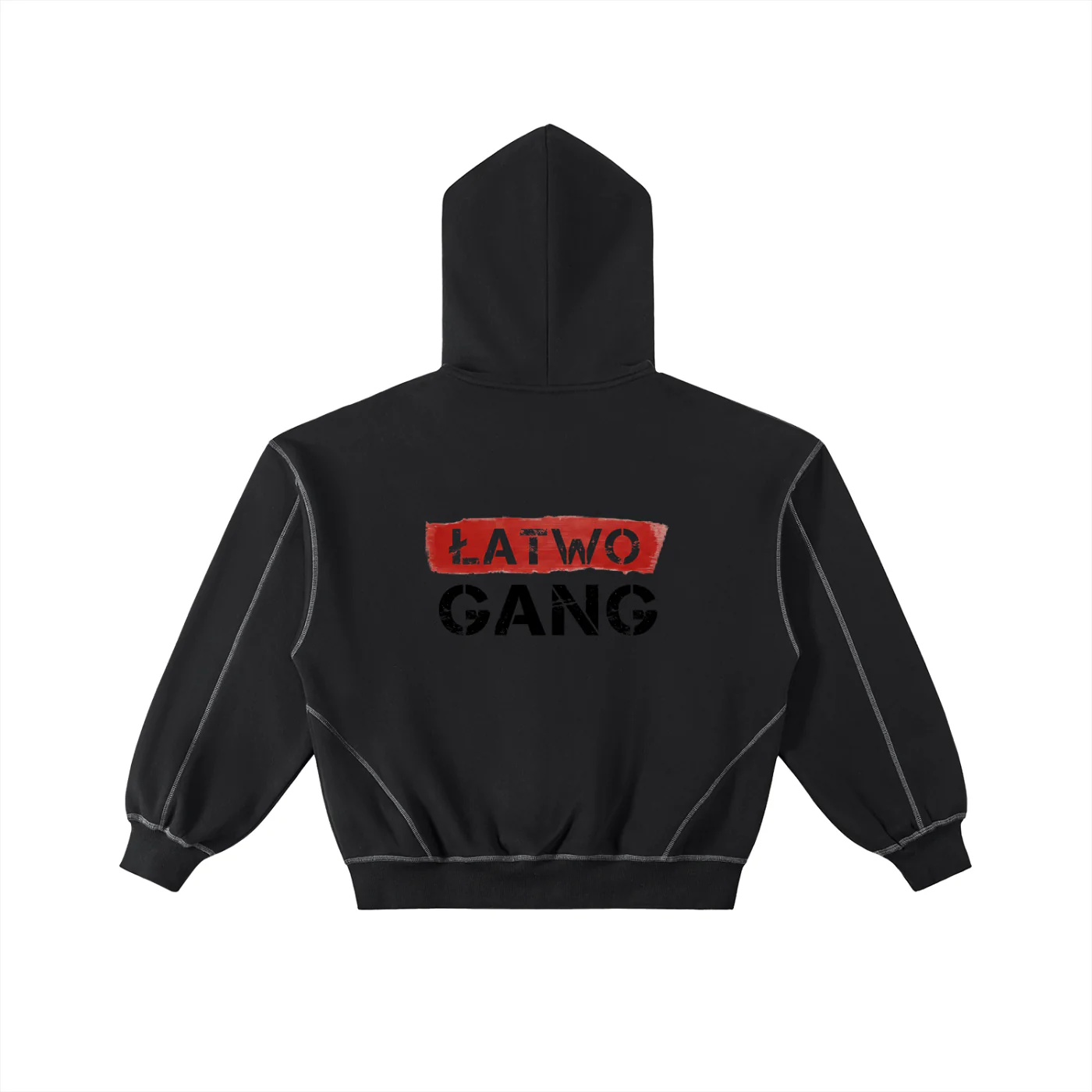 ŁATWOGANG drop 07 — Boxy Contrast Stitch Hoodie - ŁATWOGANG™