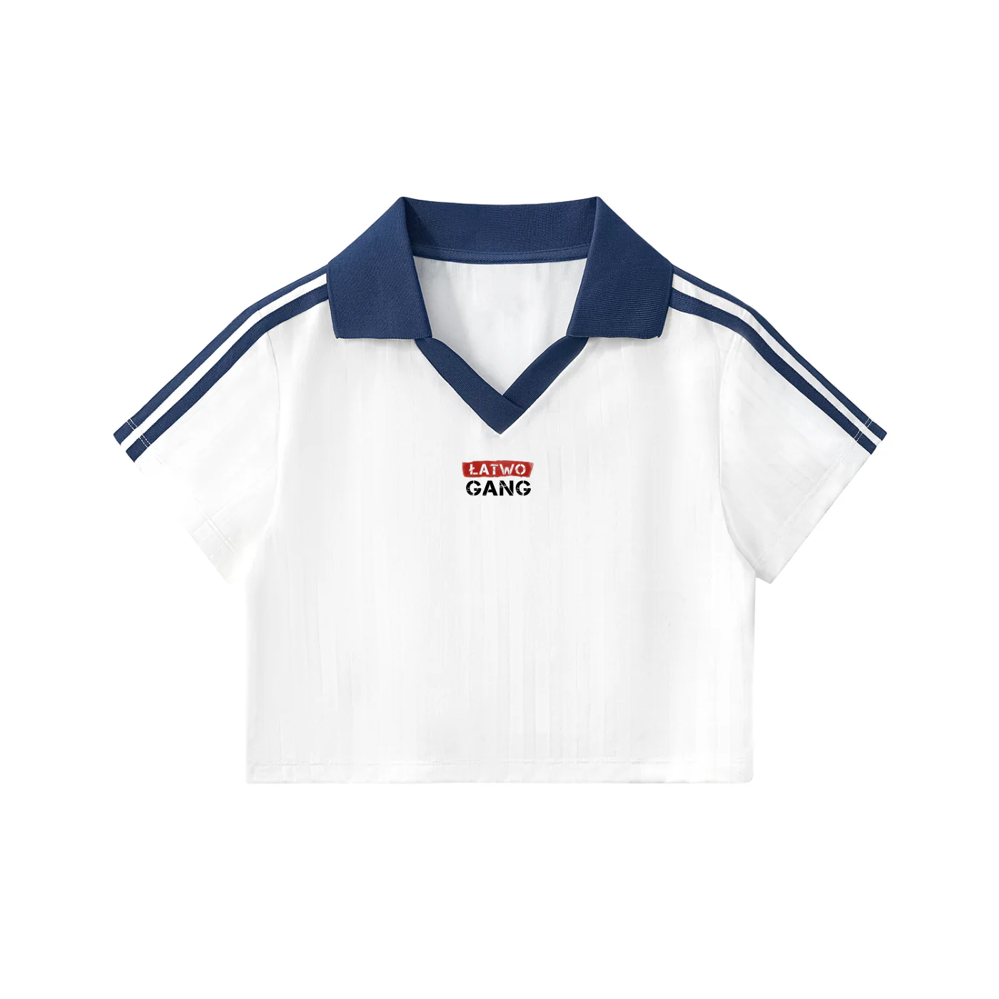 ŁATWOGANG drop 29 — Koszulka Cropped w Paski z Kołnierzykiem - ŁATWOGANG™ — lookbook (4/14)