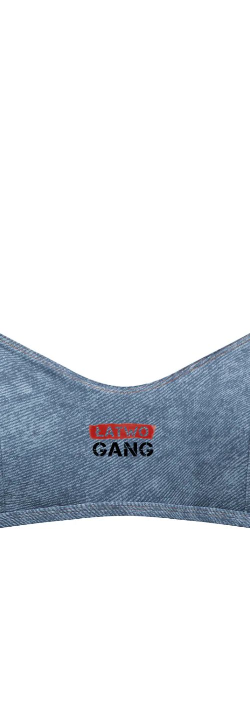 ŁATWOGANG drop 04 — Damski biustonosz sportowy Faux Denim - ŁATWOGANG™