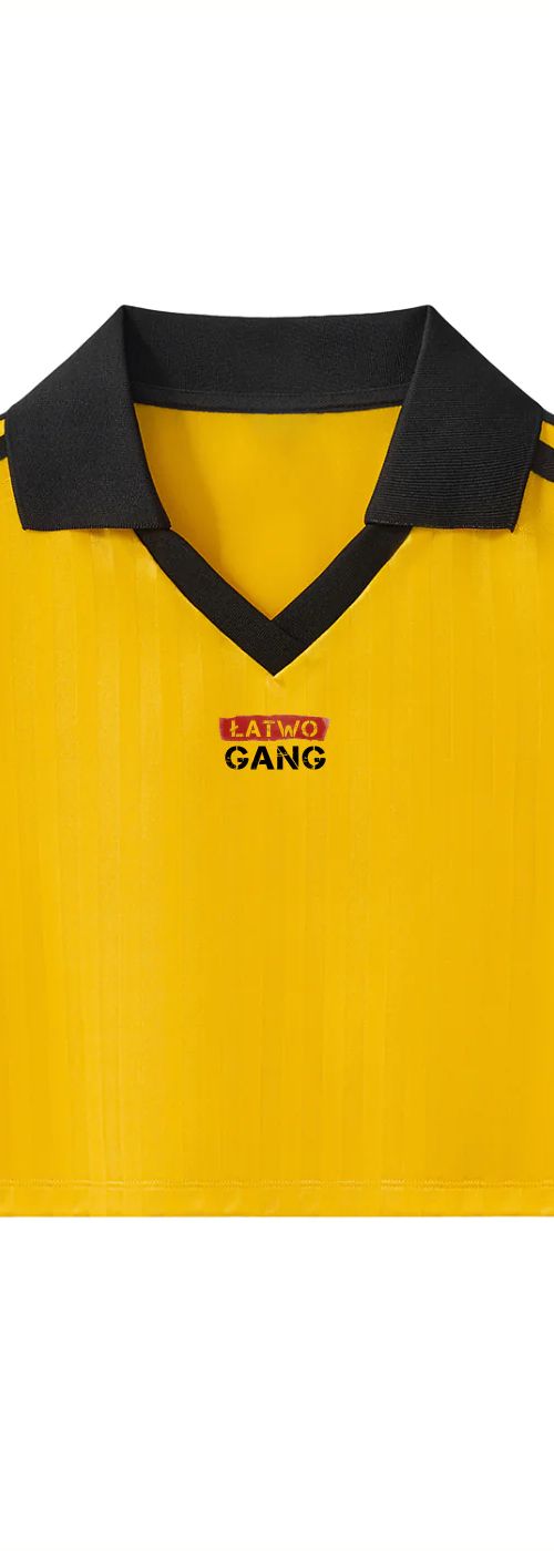 ŁATWOGANG drop 29 — Koszulka Cropped w Paski z Kołnierzykiem - ŁATWOGANG™