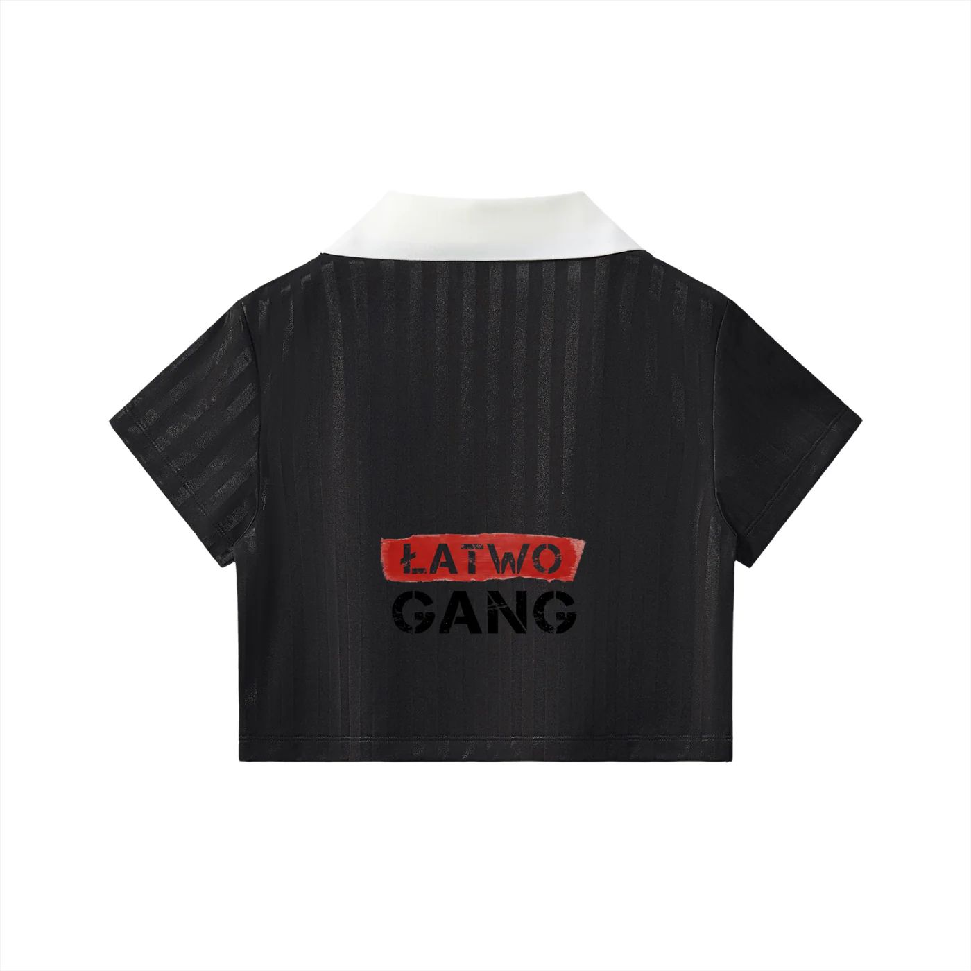 ŁATWOGANG drop 29 — Футболка вкорочена в смужку з комірцем - ŁATWOGANG™ — detal (3/14)