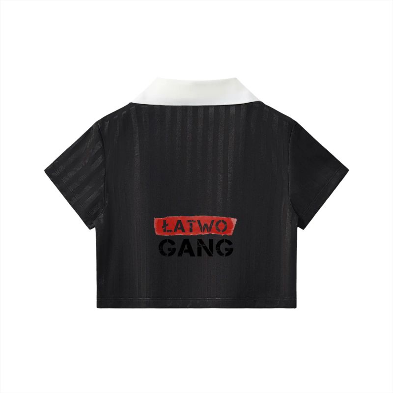 ŁATWOGANG drop 29 — Футболка вкорочена в смужку з комірцем - ŁATWOGANG™ — detal (3/14)