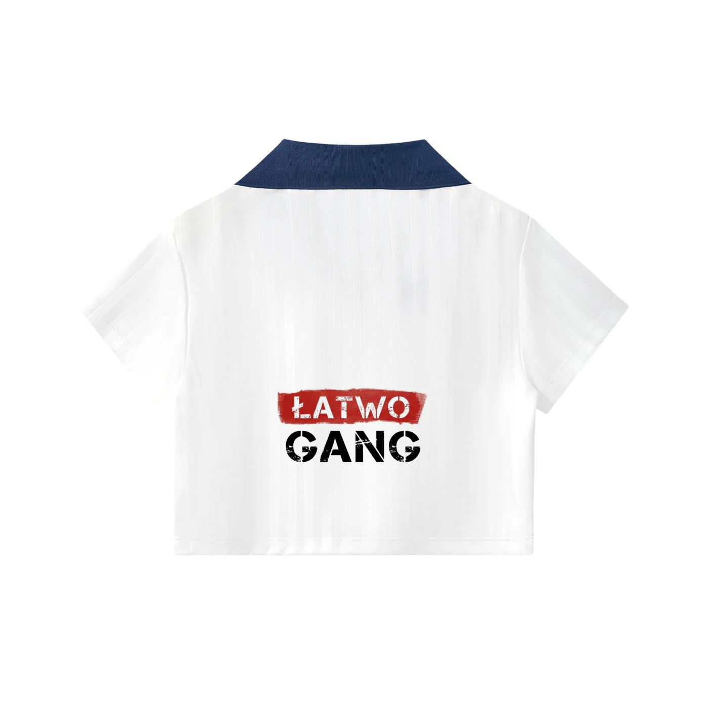 ŁATWOGANG drop 29 — Футболка вкорочена в смужку з комірцем - ŁATWOGANG™ — szczegół (5/14)