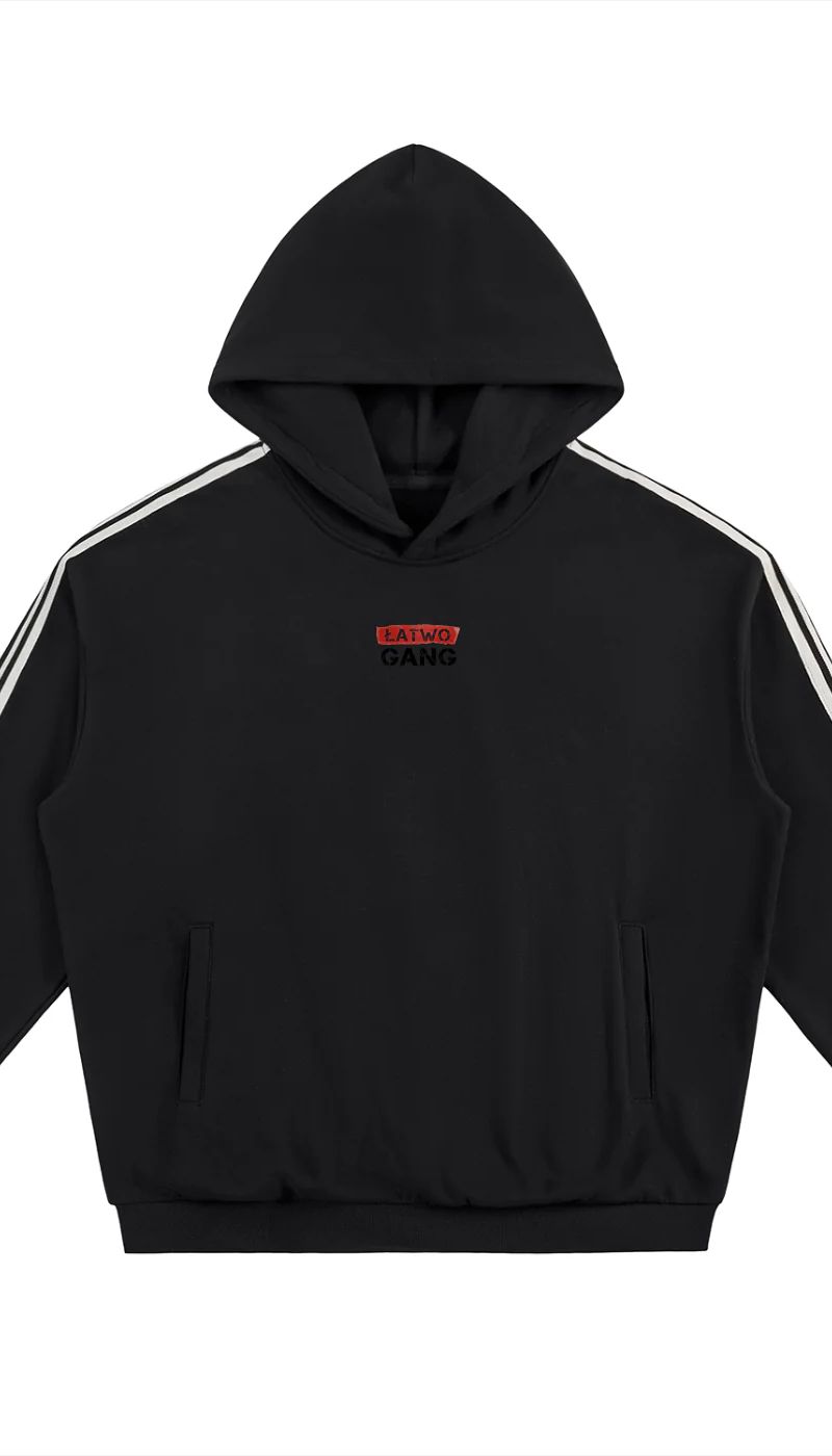 ŁATWOGANG drop 34 — Bluza z kapturem z pasami na rękawach - ŁATWOGANG™ — tył (2/13)