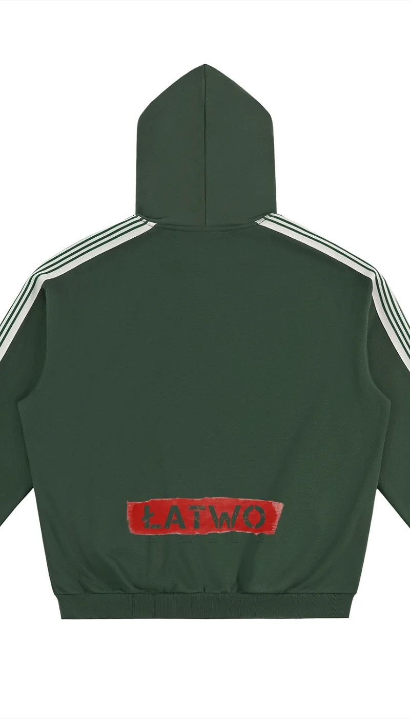 ŁATWOGANG drop 34 — Bluza z kapturem z pasami na rękawach - ŁATWOGANG™ — przód (1/13)