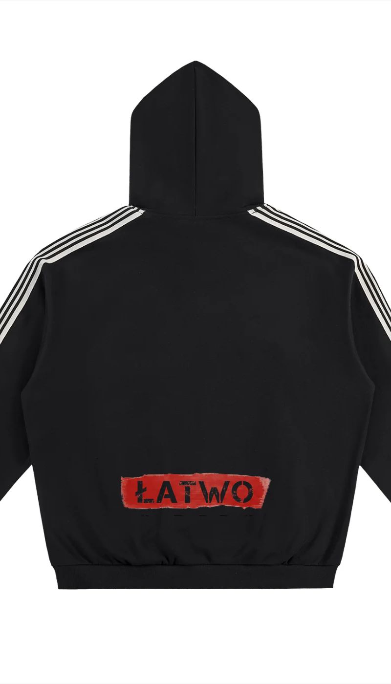 ŁATWOGANG drop 34 — Bluza z kapturem z pasami na rękawach - ŁATWOGANG™ — detal (3/13)