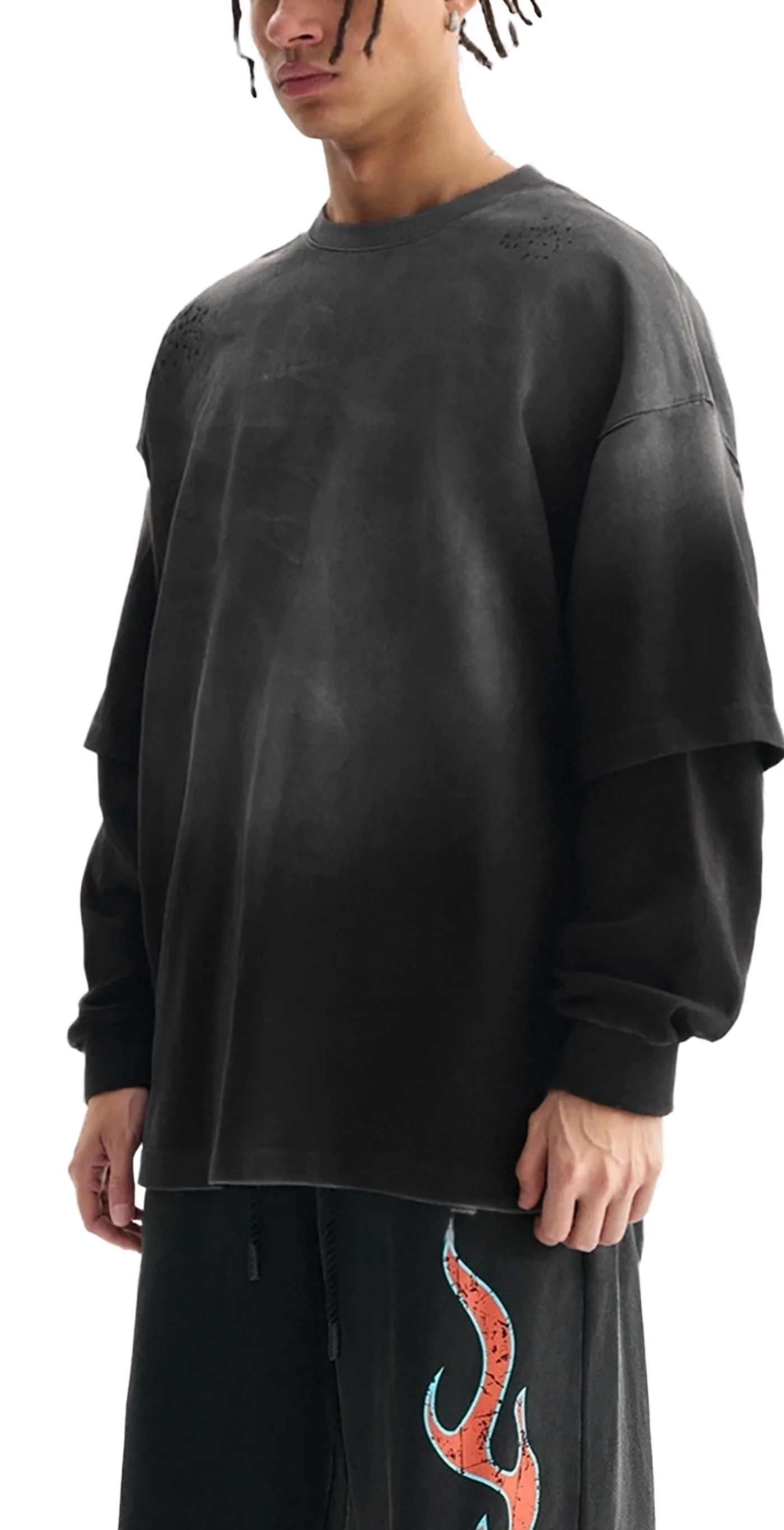 ŁATWOGANG drop 41 — T-shirt Sunfade Hand-Frayed Faux Two-Piece - ŁATWOGANG™ — szczegół (5/12)