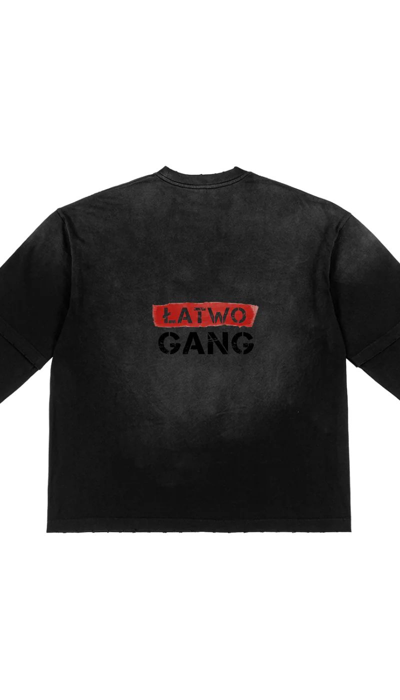ŁATWOGANG drop 41 — T-shirt Sunfade Hand-Frayed Faux Two-Piece - ŁATWOGANG™ — tył (2/12)