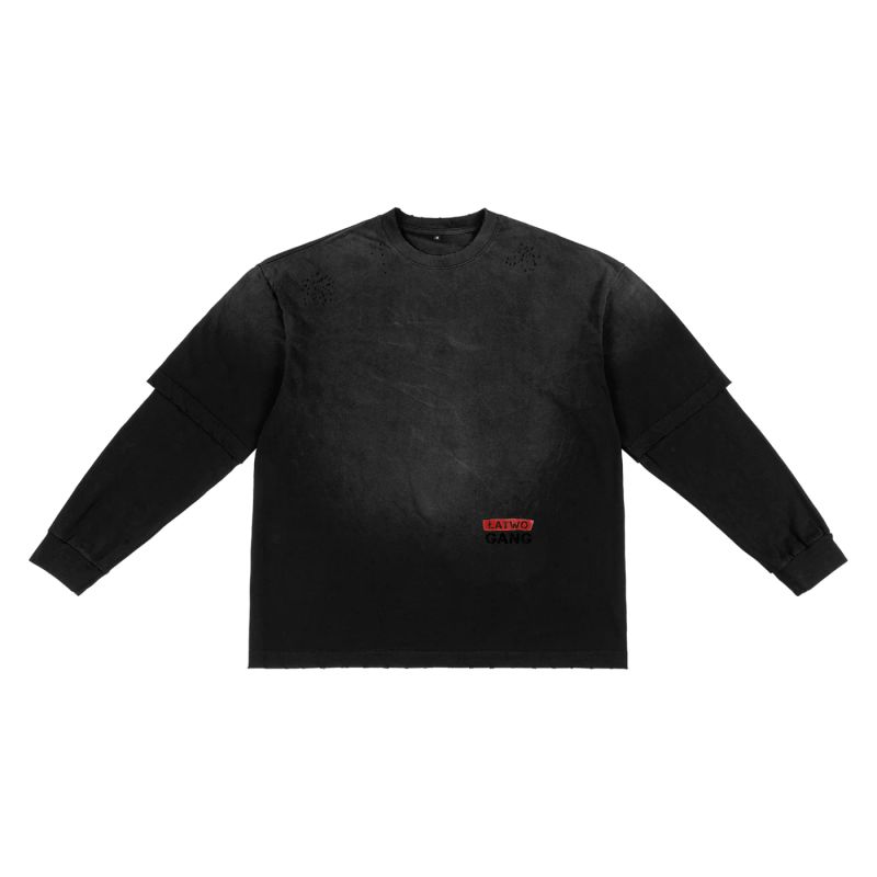 ŁATWOGANG drop 41 — T-shirt Sunfade Hand-Frayed Faux Two-Piece - ŁATWOGANG™ — przód (1/12)